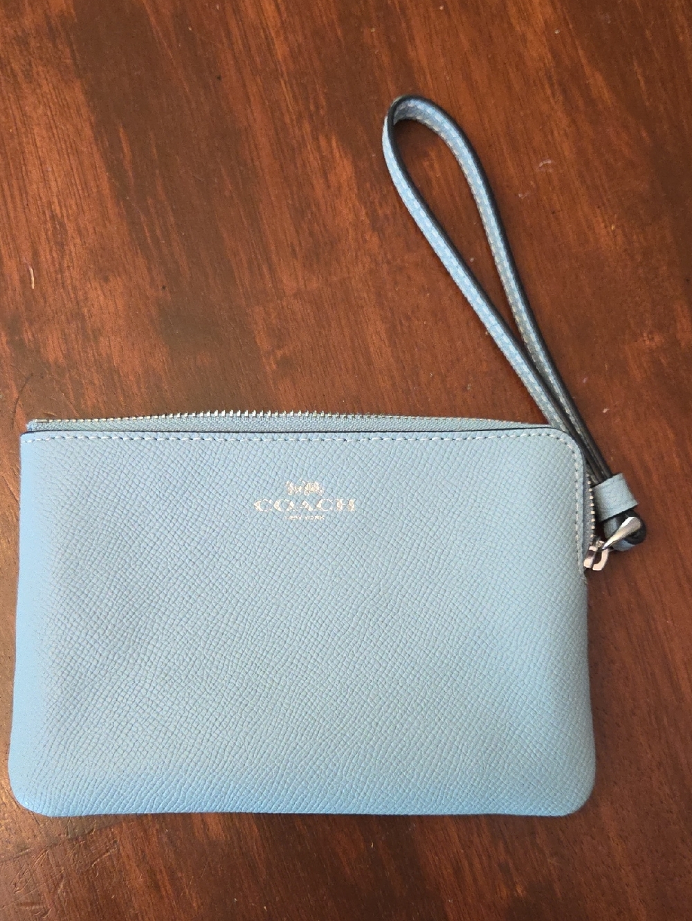 Coach Waterfall Blue Leather Wristlet Clutch NWT
